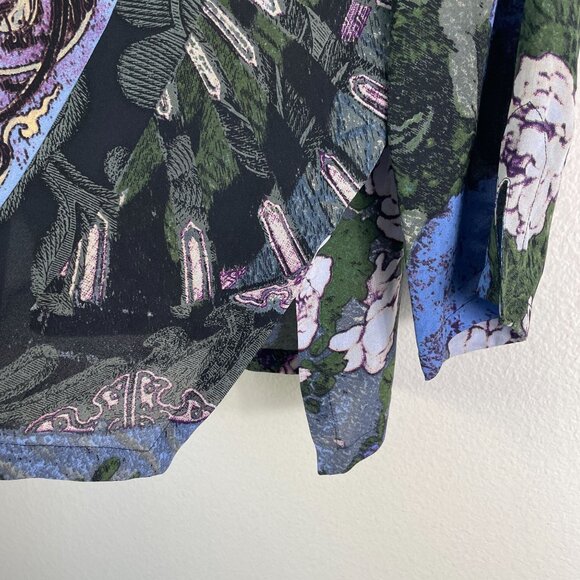 Citron Santa Monica Womens Medium Petite Silk Button Up Blouse Dragon Floral - Picture 11 of 12